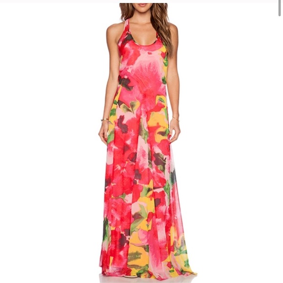 Lulu’s Decklyn fuchsia pink green tropical floral maxi gown formal dress S - Picture 5 of 5